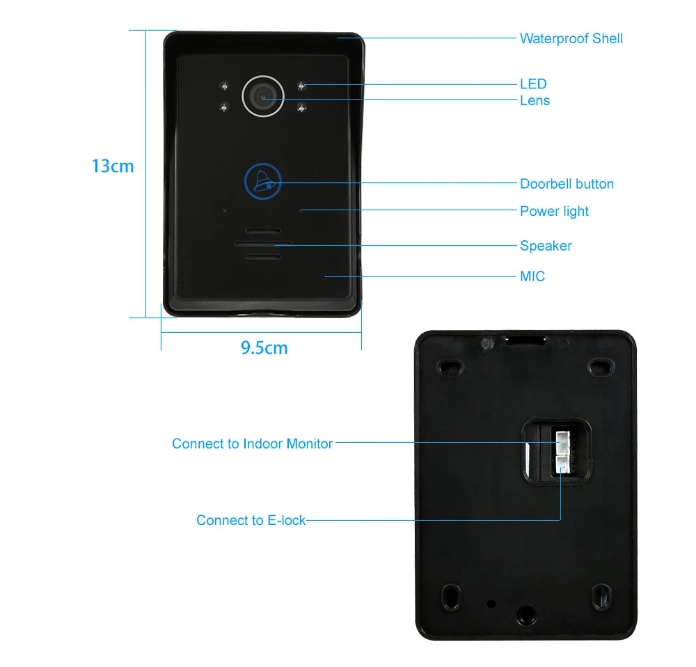 جهاز إنترفون فيديو لاسلكي بزاوية 7 بوصات مع زر لمس ومقاوم للماء مع وظيفة فتح القفل لأمان المنزل