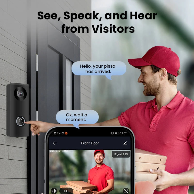 جرس باب IP واي فاي 2MP 1080P مع تطبيق تويا وزاوية عريضة ومرشد صوتي وكاميرا رؤية الباب مع جرس