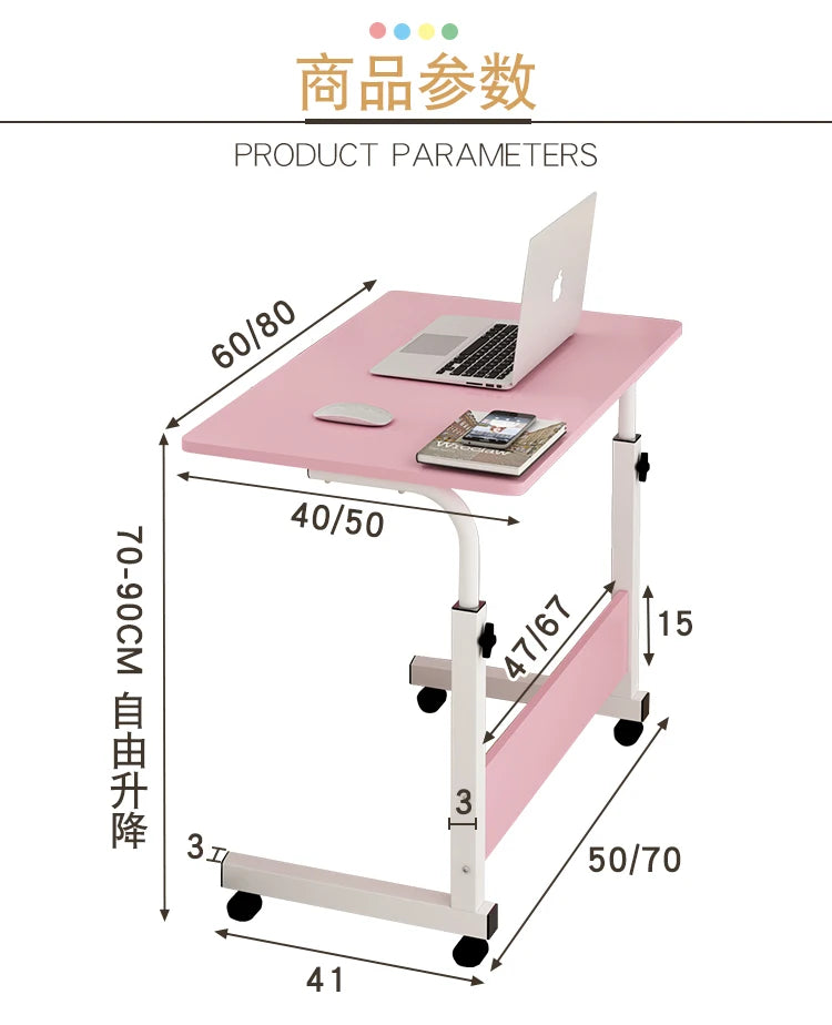 طاولة مكتب محمولة بسيطة مع قاعدة معدنية لتنظيم المكاتب والدراسة بجانب السرير