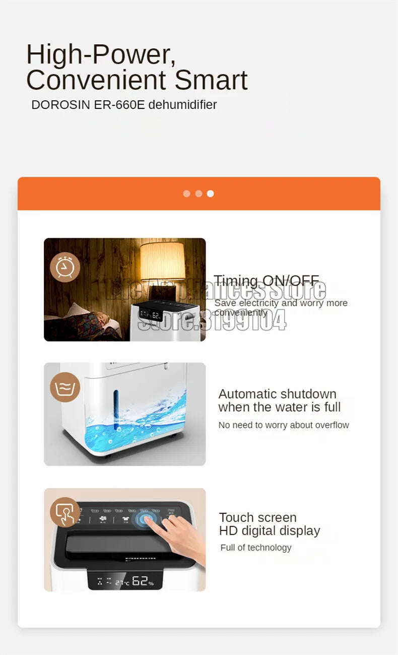 مجفف الهواء DOROSIN ER-660E المنزلي 60 لتر، جهاز كهربائي قوي لتجفيف الهواء في القبو والفيلات 220 فولت