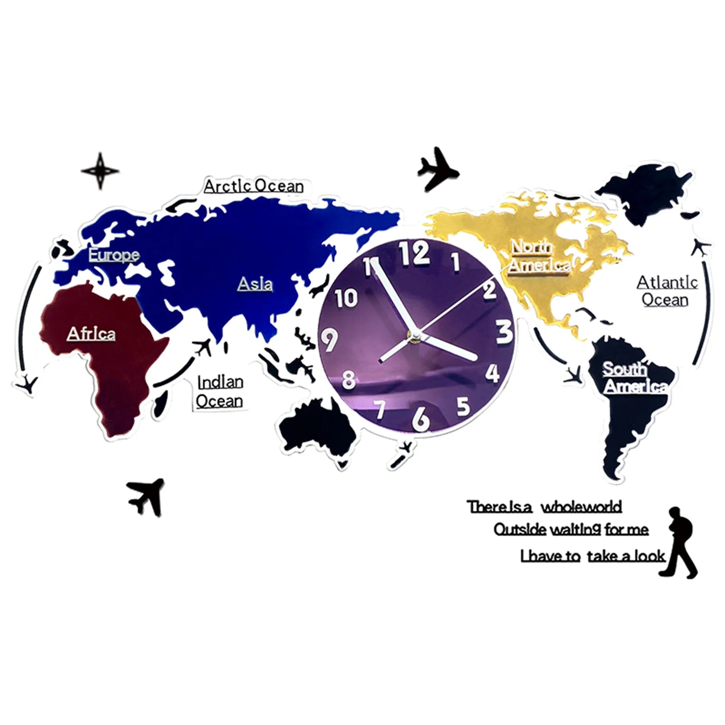 ساعة حائط زخرفية كبيرة ملصق خريطة العالم بدون إطار مع حركة صامتة ديكور حديث يمكنك تركيبه بنفسك للمنزل