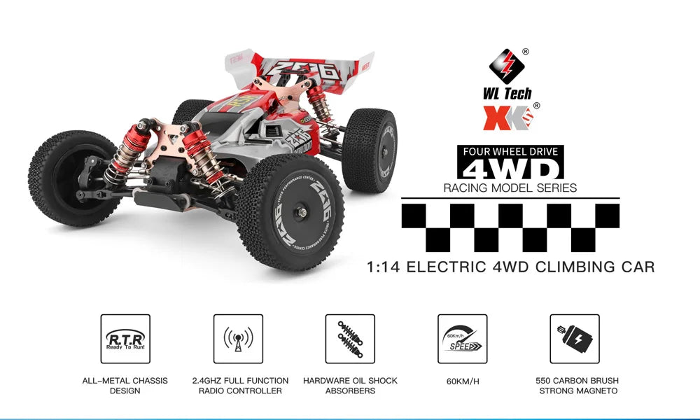 WLtoys 1/14 144010 سيارة سباق RC عالية السرعة 4WD سيارات طرق وعرة مع تحكم عن بعد 2.4G للأطفال