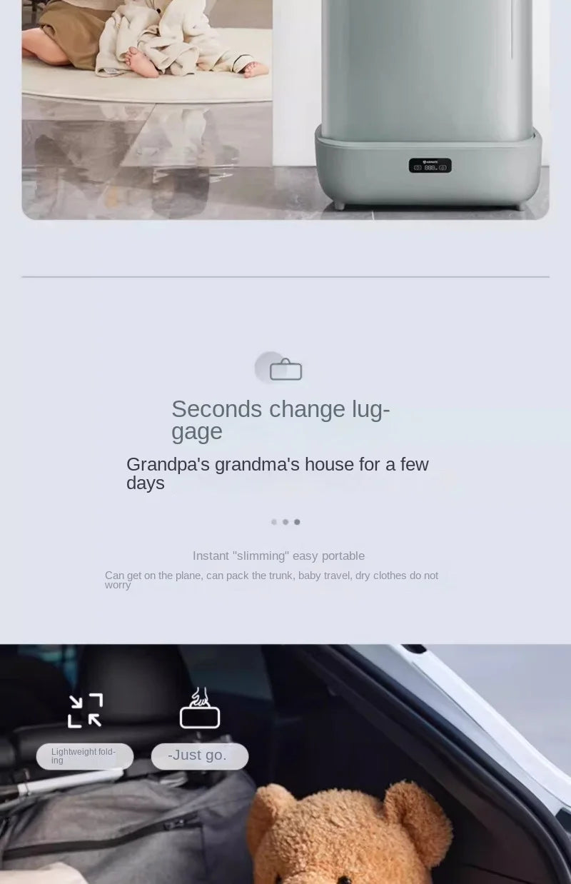 مجفف ملابس محمول للأجهزة المنزلية - جهاز ذكي للتحكم عن بُعد وقابل للطي للتخزين