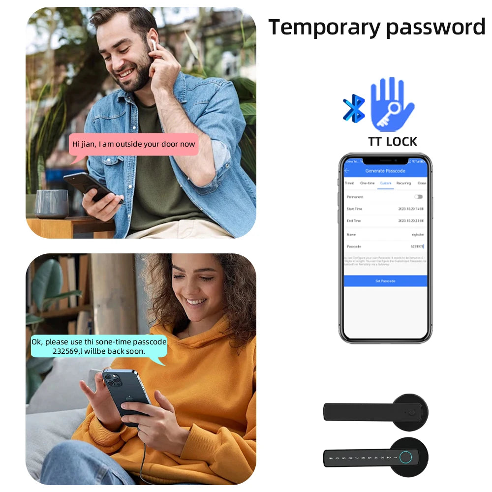 قفل باب إلكتروني RAYKUBE M5 TT Lock مع بصمة الأصبع وكلمة المرور وفتح القفل عبر تطبيق TT Lock لنمط المرور لغرفة النوم