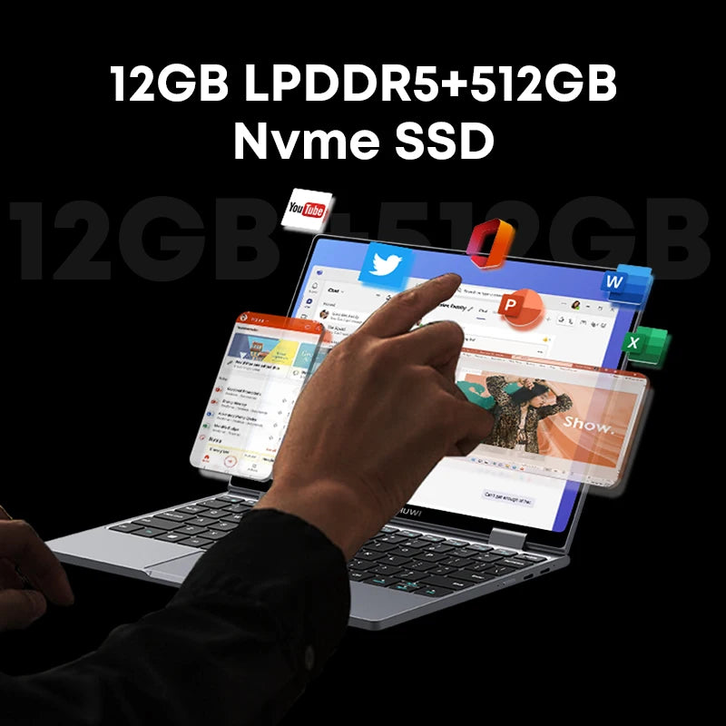 حاسوب محمول لوحي CHUWI MiniBook X 2 في 1 مع معالج Intel N100/N5100 وشاشة FHD IPS بحجم 10.51 بوصة وذاكرة 12GB LPDDR5 وتخزين 512G SSD ونظام Windows 11