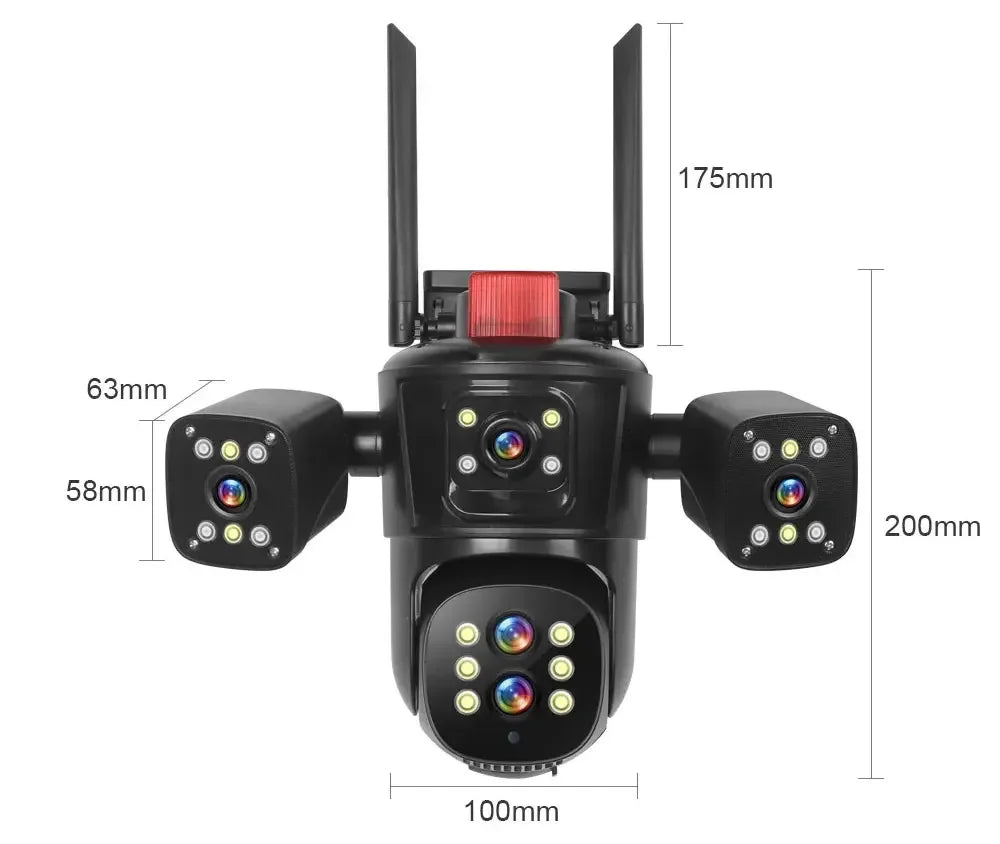 كاميرا أمان واي فاي PTZ بدقة 4K مع تتبع تلقائي وزوايا بانورامية متعددة، كاميرات مراقبة خارجية لاسلكية بدقة 20MP مع زوم 10X