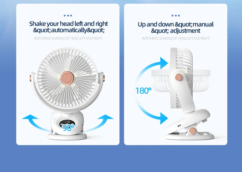 مروحة كهربائية محمولة 3 في 1 مع قاعدة قابلة للتثبيت وميزة الدوران، مكيف هواء صغير بمدخل USB نوع-C، 3 سرعات، مثالية للتخييم
