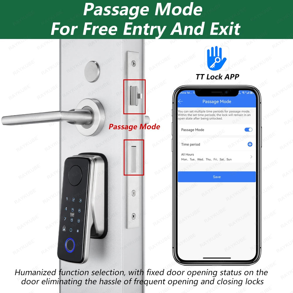 قفل ذكي بتقنية بصمة الإصبع من RAYKUBE N1 TT مع إمكانية فتح عن بُعد عبر تطبيق، تركيب سهل بدون تثقيب أو أسلاك