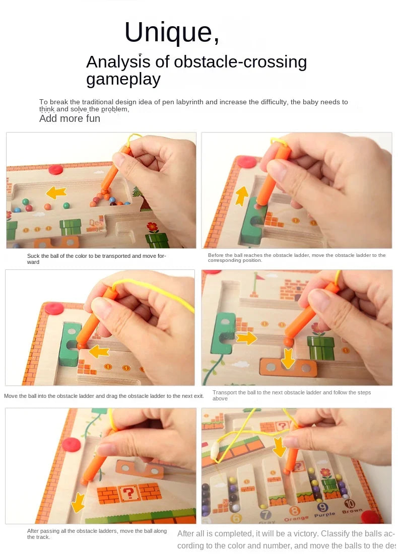 لعبة تعليمية خشبية مغناطيسية لتعلم الألوان والأرقام مع متاهة للمطابقة، ألعاب مونتيسوري للأطفال هدية تعليمية