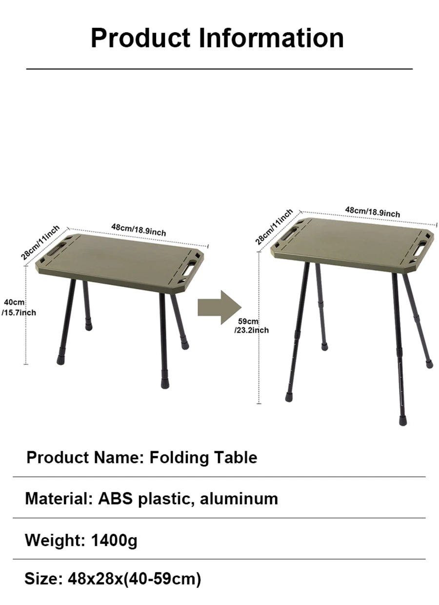 طاولة قابلة للطي للتخييم مع ارتفاع قابل للتعديل، خفيفة الوزن، محمولة مع حقيبة، تستخدم في الرحلات والنزهات