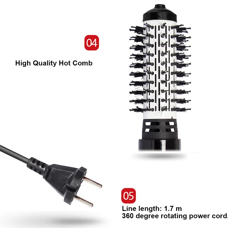 مجفف شعر كهربائي دوار مع فرشاة مستقيمة وتجفيف بالهواء الساخن وفرشاة شعر بتقنية الأيونات السلبية