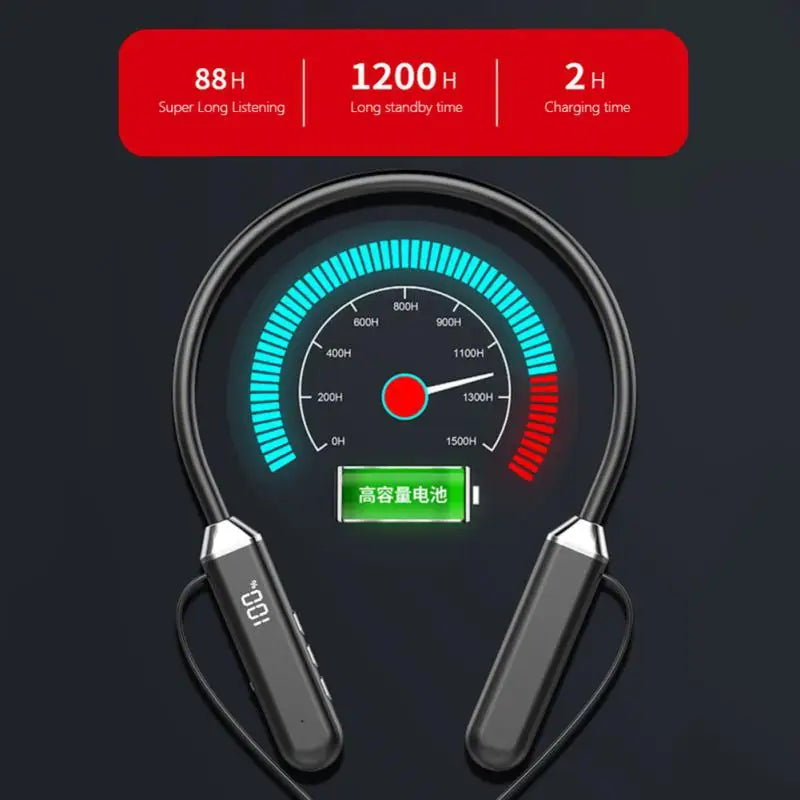سماعات رأس بلوتوث 5.2 مقاومة للماء مع عرض رقمي LED الرياضية والملغية للضوضاء متدلية من العنق