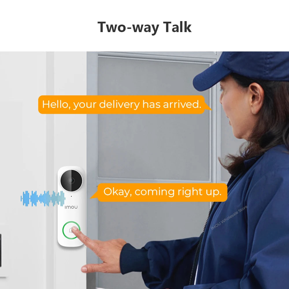 جرس باب IMOU لاسلكي مع فيديو WiFi بدقة 5MP وصوت ثنائي الاتجاه ورؤية ليلية مع حماية IP65 من الطقس