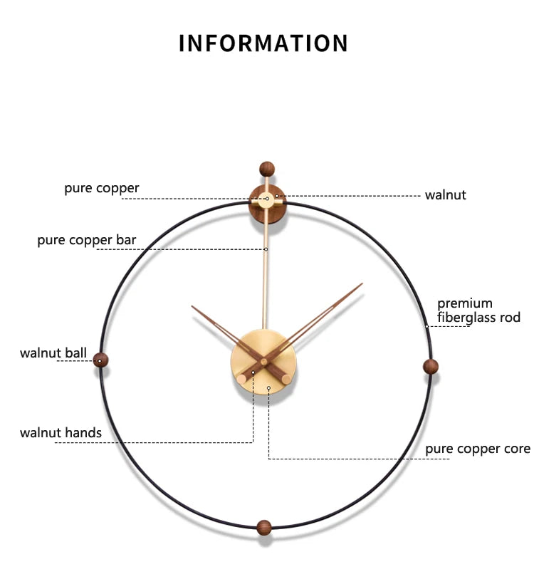 ساعة حائط كبيرة فاخرة من الخشب والمعدن بتصميم أوروبي فن الحديد لديكور المنزل، ساعة كوارتز مصنوعة من خشب الجوز، ساعة معلقة ضخمة 50 سم
