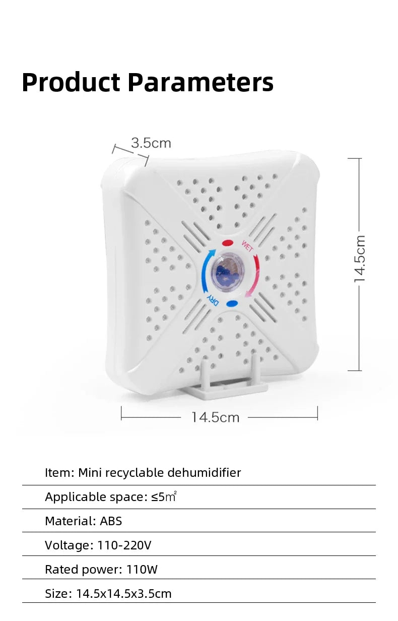 مجفف هواء محمول قابل لإعادة الاستخدام ماص للرطوبة لمنع العفن وتخفيض الرطوبة للدواليب وغرف النوم