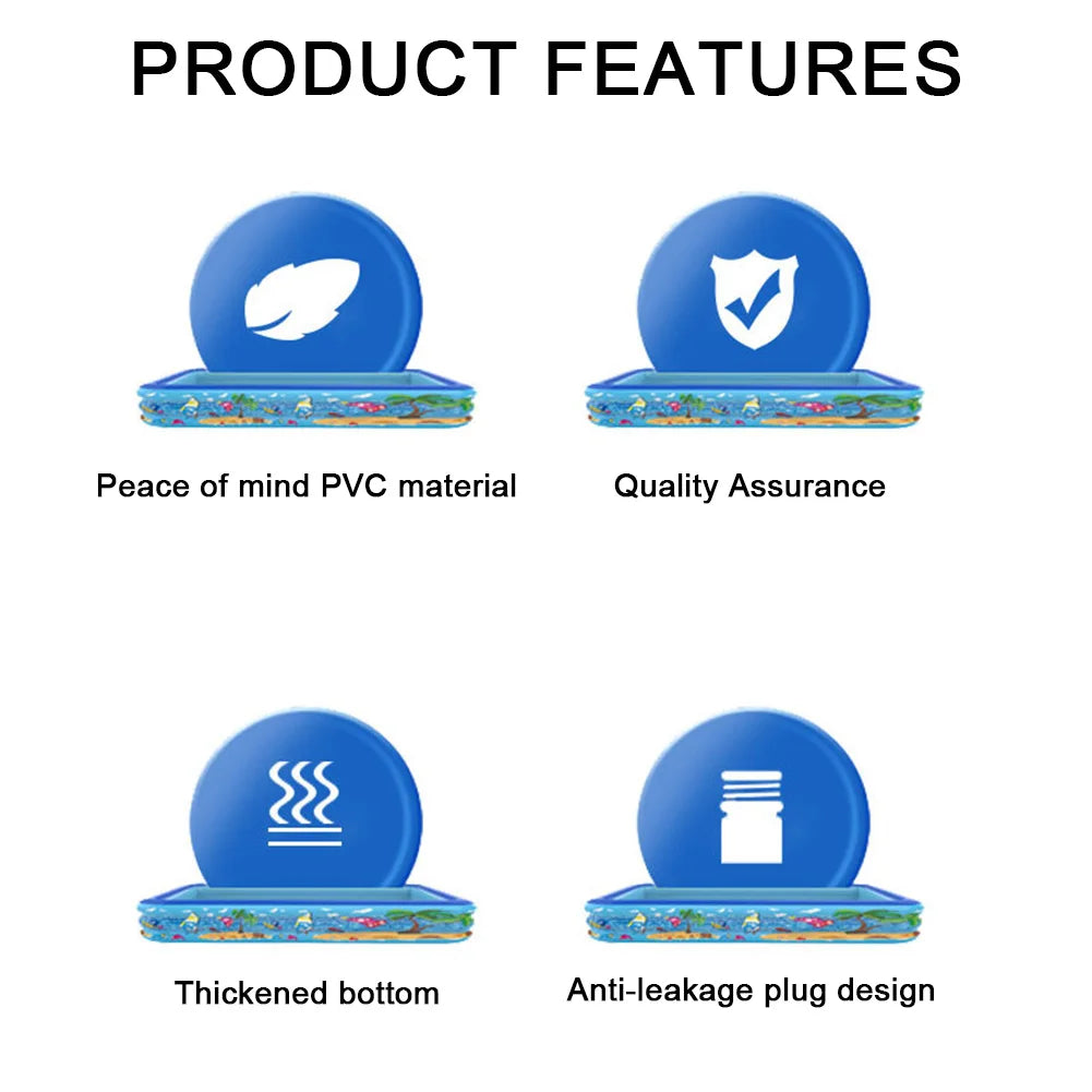 حمام سباحة قابل للنفخ عائلي كبير 120 سم على شكل مستطيل مع إطار للأطفال في الصيف للعب في الهواء الطلق