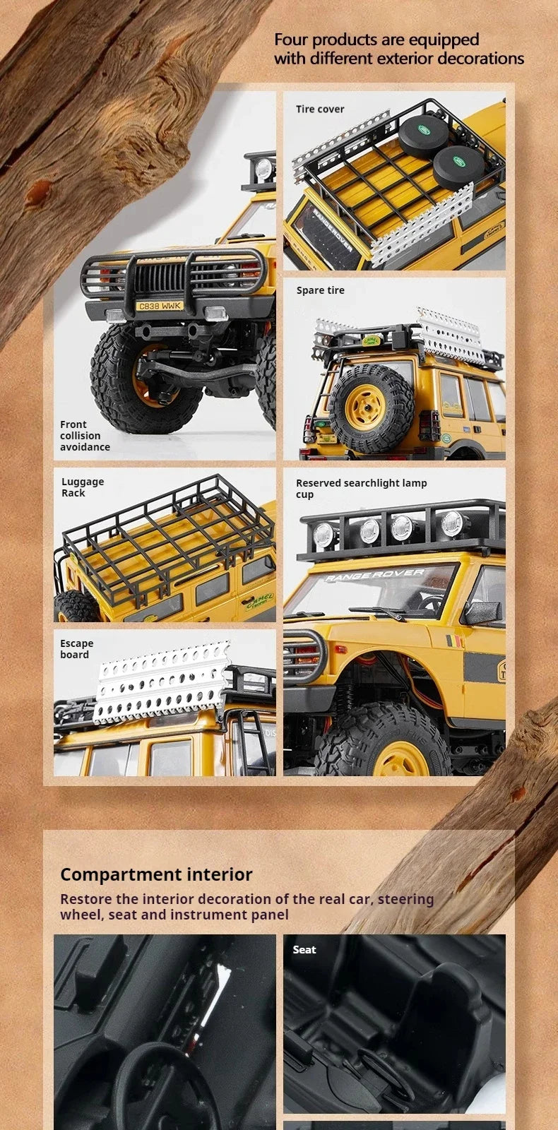 سيارة عن بعد FMS ميني 1/24 FCX24M لاند روفر سيريس 4x4 للطرق الوعرة - لعبة مخصصة للأطفال والأولاد