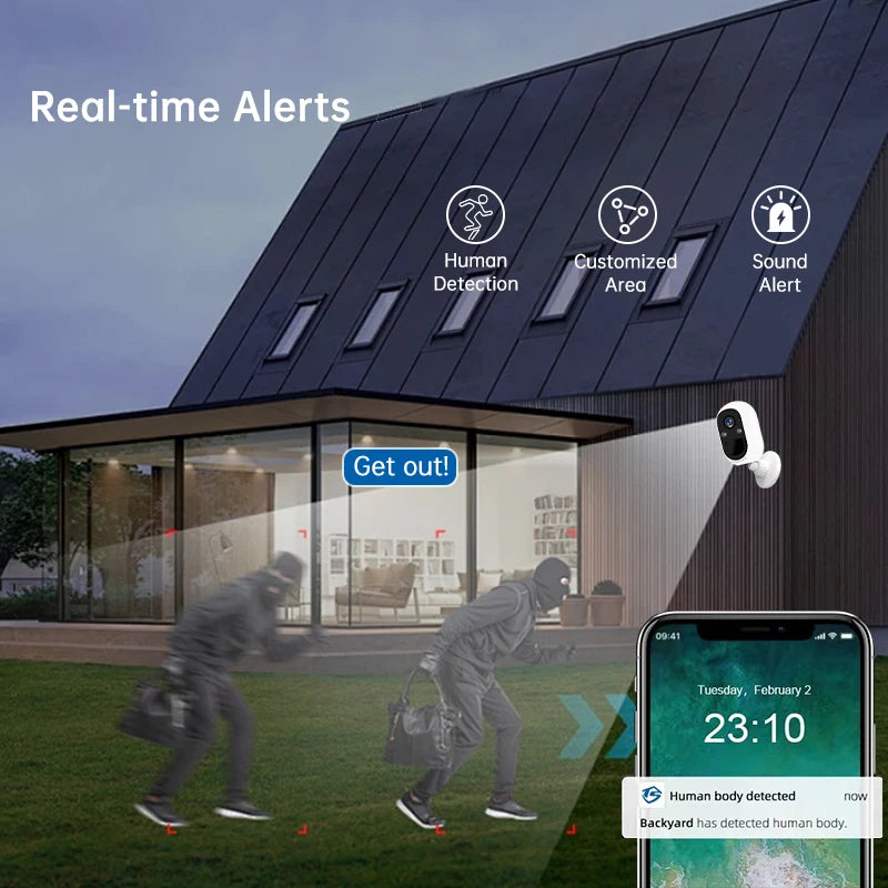 كاميرات مراقبة لاسلكية خارجية، بدقة 2K و3MP مع بطارية، مزودة بأضواء وصافرة، صوت ثنائي الاتجاه، مقاومة للماء