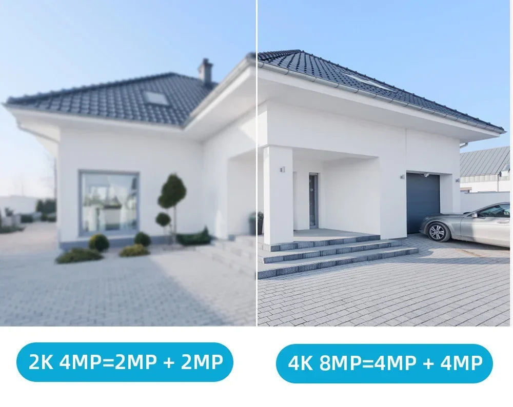 كاميرا مراقبة واي فاي خارجية بدقة 4K و8MP مع عدستين وزوم رقمي 4X وكشف ذكي للبشر، مجموعة من 2/4 قطع