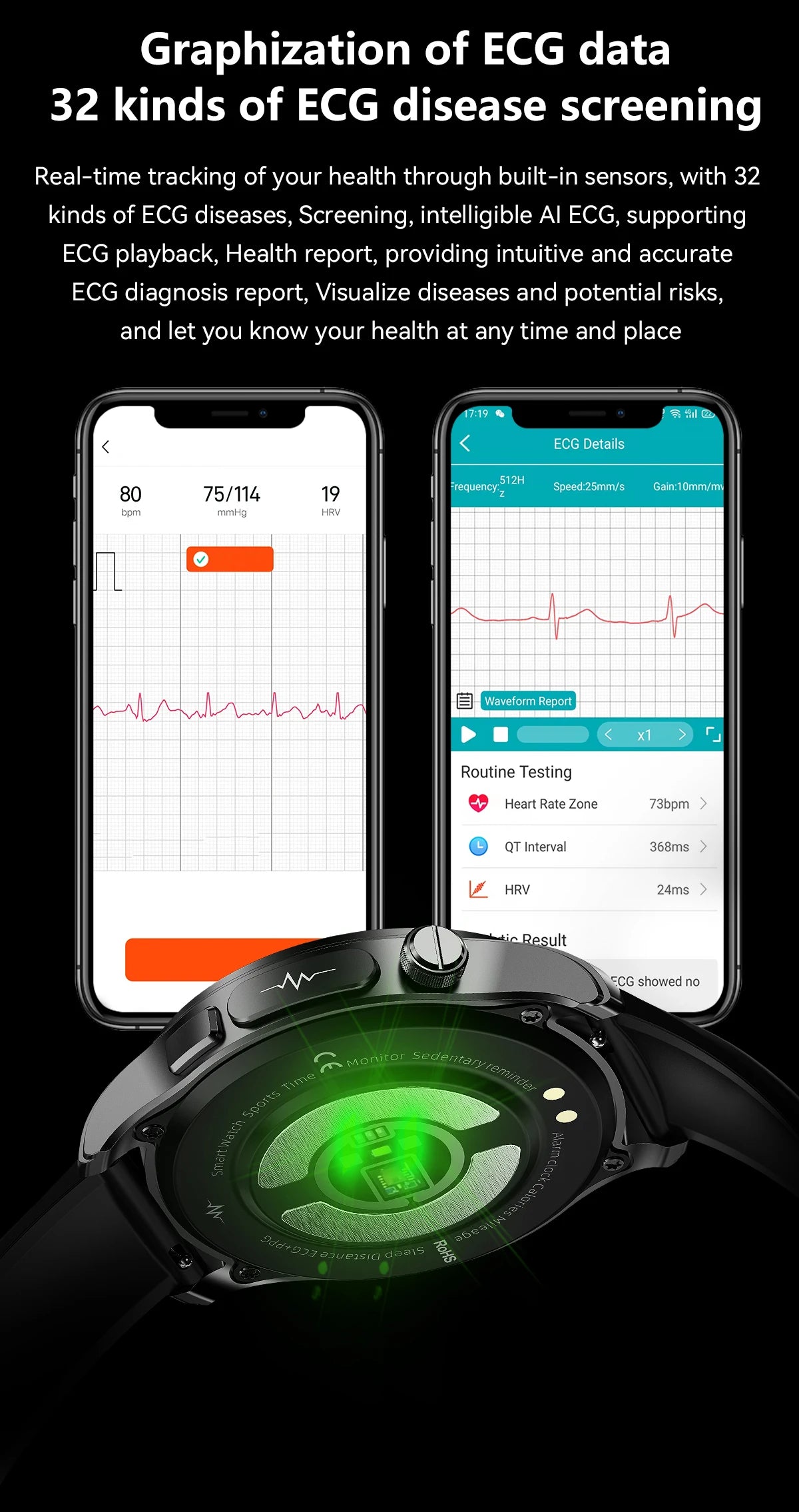 ساعة ذكية ECG+PPG مع قياس مستوى السكر في الدم ودرجة حرارة الجسم وقياس ضغط الدم ومعدل ضربات القلب - ساعة صحية جديدة لعام 2024