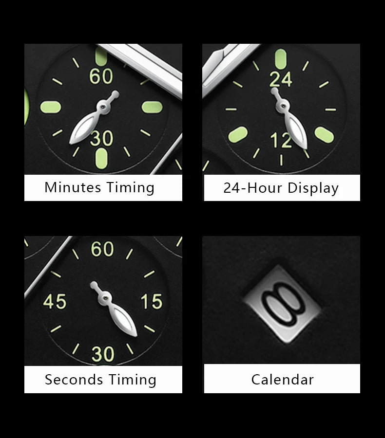 ساعة رياضية فاخرة للرجال من POEDAGAR مقاومة للماء مع إضاءة ليلية وتاريخ كرونوغراف جلدية ساعة كوارتز للرجال مع علبة