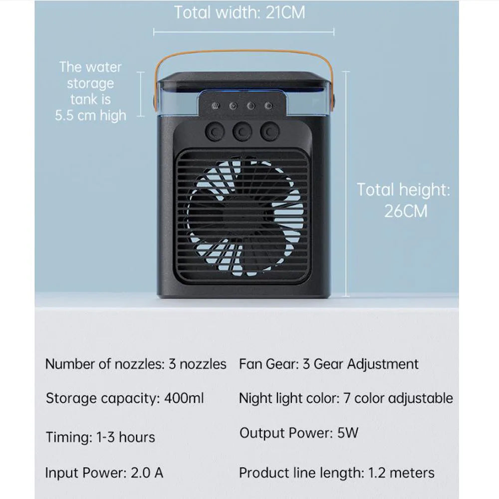 مروحة كهربائية محمولة ب USB مع مكيف هواء منزلية قابلة للتعديل 3 سرعات لتبريد الهواء وترطيب المنزل والمكتب