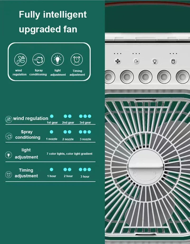 مروحة هوائية ثلاثية الوظائف مع مكيف هواء ومصباح ليلي LED ومبخر محمول للتكيف الهوائي المنزلي