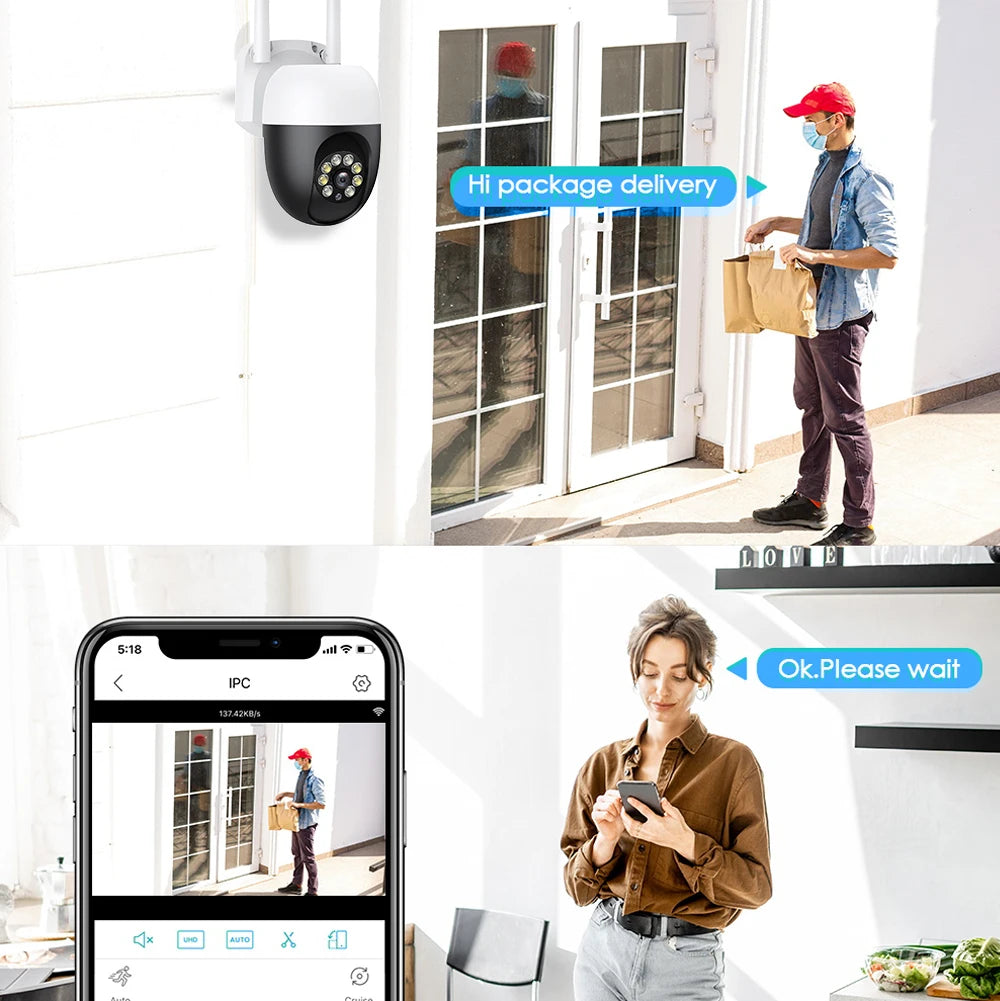 كاميرا مراقبة خارجية واي فاي 5MP 5G مع رؤية ليلية ملونة ومراقبة ذكية ومقاومة للماء