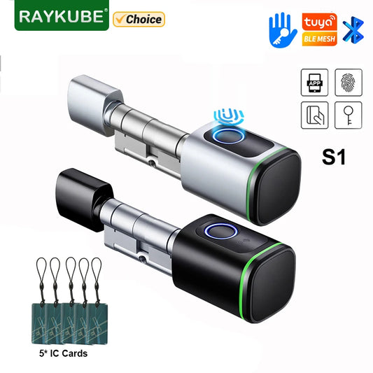 قفل إلكتروني ذكي RAYKUBE S1 مع نظام فتح بالبصمة وتطبيق، قفل أبواب آمن للفنادق والمنازل