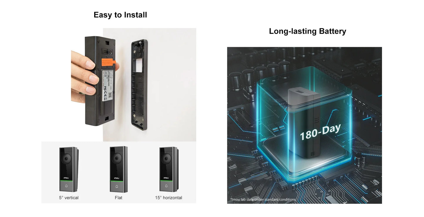 جرس باب فيديو IMOU DB60 بدقة 5 ميجابكسل ببطارية 6200 مللي أمبير مع صوت ثنائي الاتجاه للأمان الذكي منزلية، مقاوم للماء IP65، لاسلكي