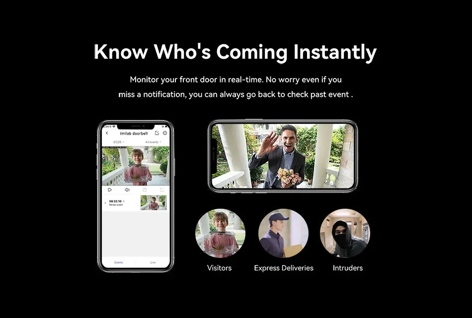 جرس باب IMILAB بدقة 2.5K مع تنبيه فوري وكشف بشري مدمج ومكالمة ثنائية الاتجاه وتصميم مضاد للسرقة بتقنية IP66 وتطبيق ذكي للمنزل