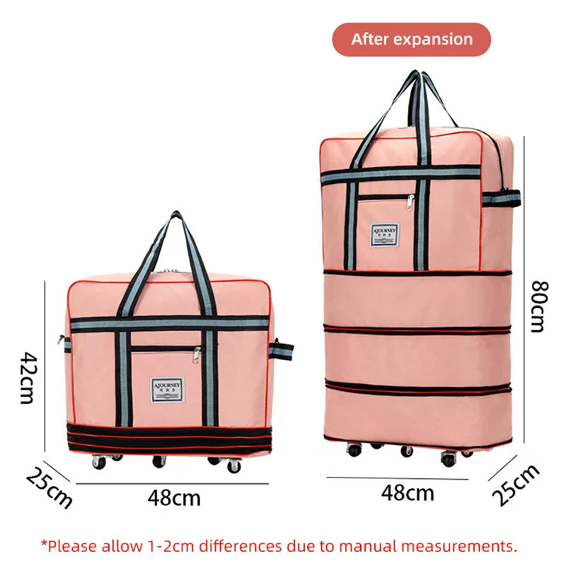 حقيبة سفر كبيرة بسعة قابلة للتوسيع مع عجلات، حقيبة قابلة للطي لنقل الأمتعة XM133