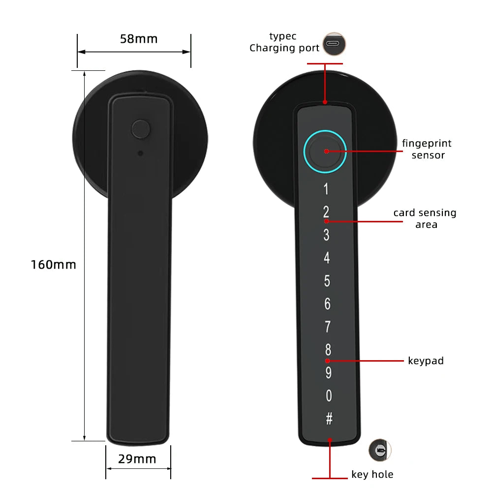 قفل باب إلكتروني RAYKUBE M5 TT Lock مع بصمة الأصبع وكلمة المرور وفتح القفل عبر تطبيق TT Lock لنمط المرور لغرفة النوم