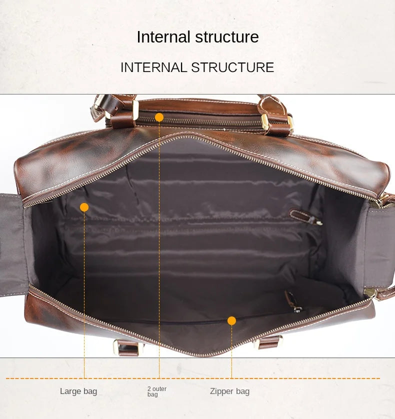 حقيبة سفر رجالية من الجلد الطبيعي مع عجلات بسعة كبيرة مقاومة للماء حقيبة عمل متدحرجة