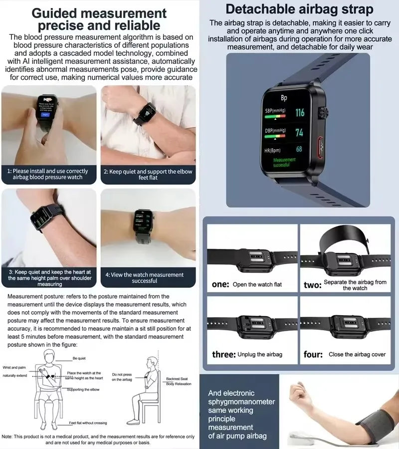 ساعة ذكية جديدة 2024 مع قياس ضغط الدم، مستوى السكر في الدم، ECG، بلوتوث، مكالمات، ومراقبة الصحة للأندرويد و IOS