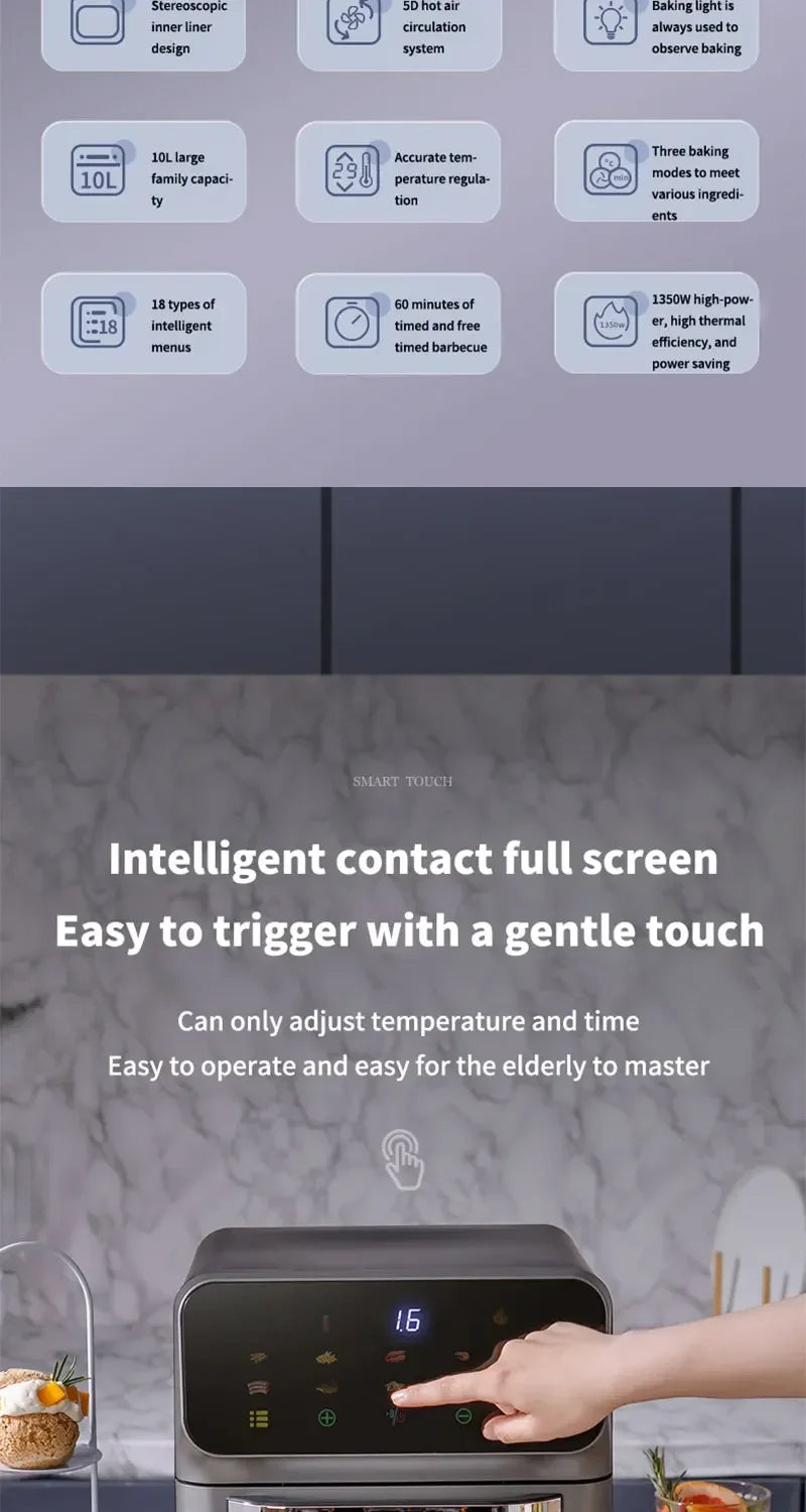 مقلاة هوائية بقدرة 18 لتر مع عرض بصري - فرن كهربائي منزلي بسعة كبيرة ومزدوج الطبقات