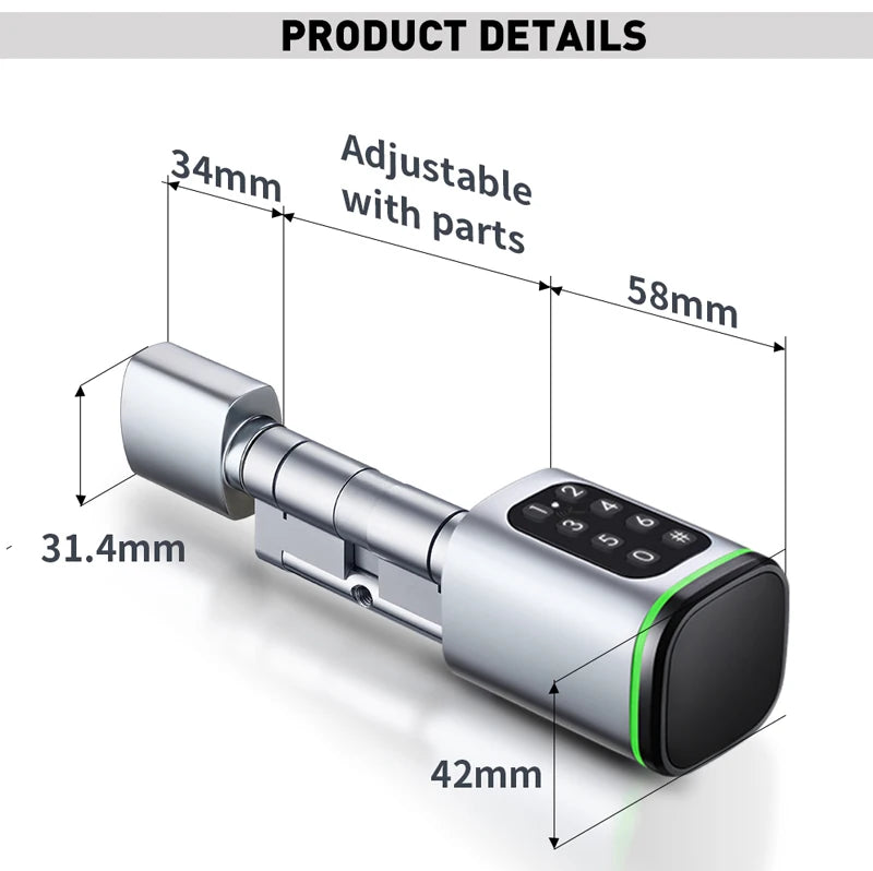 قفل أسطوانة ذكي بدون مفتاح مع تطبيق Tuya Smartlife و RFID NFC بطاقة IC وكود PIN/ بصمة إصبع ومفتاح ميكانيكي يدعم البوابة