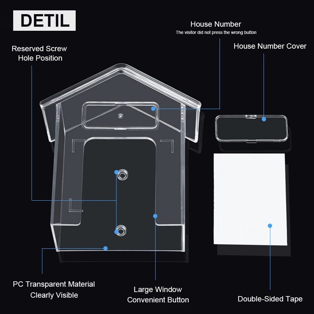 غطاء مقاوم للماء للجرس اللاسلكي، غطاء شفاف من البلاستيك لحماية زر الجرس من المطر، واقي للجرس الداخلي والخارجي