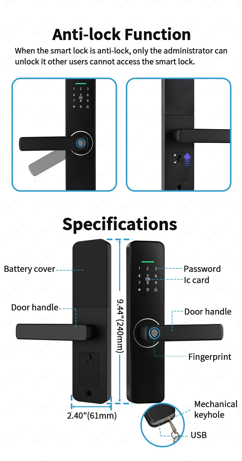 قفل ذكي للبباب مع بصمة إصبع وتقنية الواي فاي - قفل إلكتروني حديث للمنزل والشقق