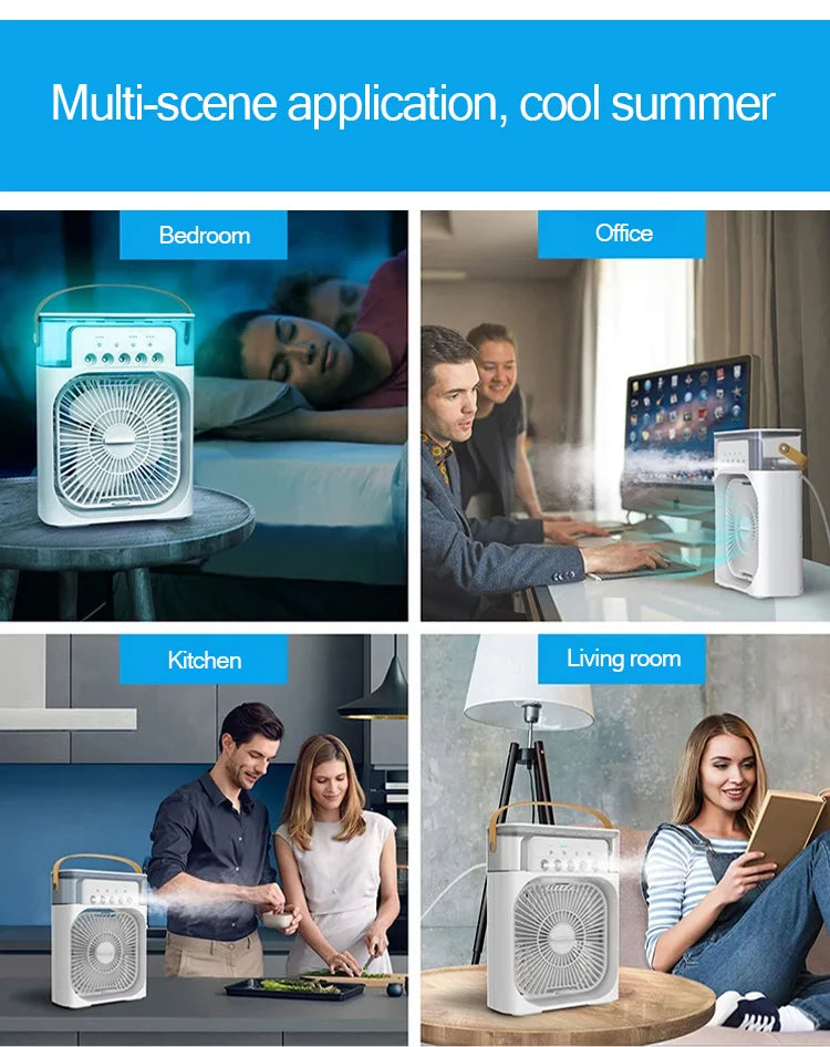 مروحة هواء محمولة مع بخاخ ماء ومروحة USB - مكيف هواء ومبرد ورذاذ مرطب