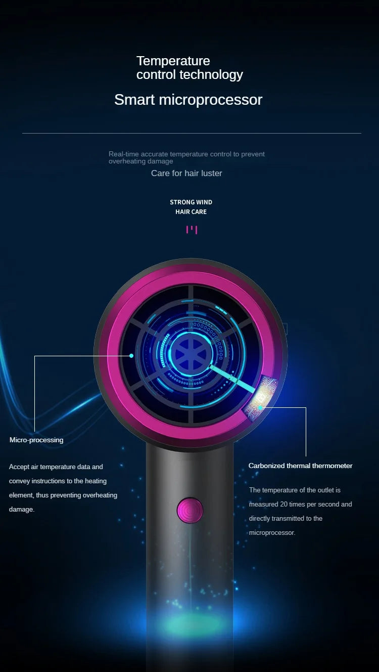 مجفف شعر احترافي 1250 واط بنظام الهواء الساخن والبارد بتقنية دويسون مع ضوء أزرق وتكنولوجيا حماية من الحرارة الزائدة