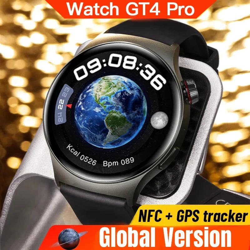 ساعات ذكية جديدة 2023 GT4 Pro للرجال مع خاصية IP68 و NFC و GPS شاشة AMOLED 360*360 عالية الدقة متعقب نبضات القلب مكالمات بلوتوث متوافقة مع هواوي