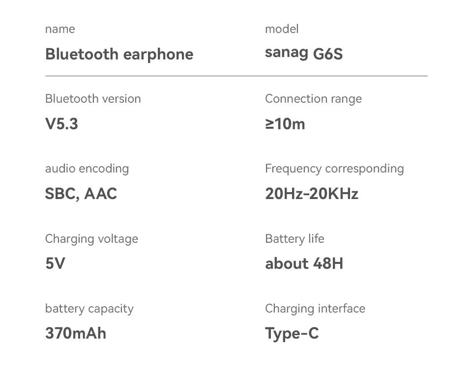 سماعات أذن لاسلكية Sanag G6S بتصميم مفتوح وسماعة أذن للرياضة مع صوت HiFi وأداء ممتاز للألعاب