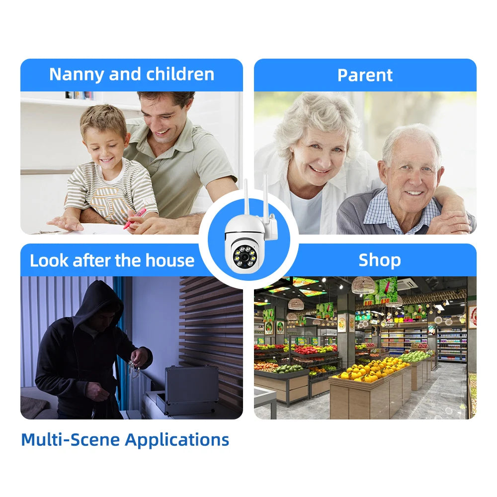 كاميرات مراقبة خارجية واي فاي بدقة 2 ميجابكسل مع كشف الحركة وزوم رقمي 4X، مراقبة أمنية لا سلكية مع صوت ورؤية ليلية