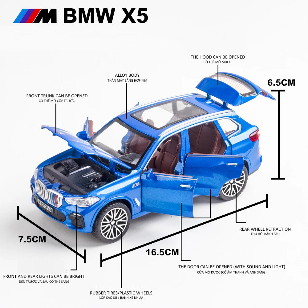 نموذج سيارة بي إم دبليو X5 SUV مصنوعة من المعدن 1:32 مع صوت وضوء هدية للأطفال