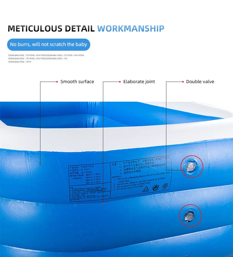 حمام سباحة كبير للأطفال بطول 2/2.6 متر للألعاب الصيفية، حمام سباحة عائلي قابل للنفخ، حمام سباحة مستطيل للأطفال الرضع من مادة PVC للعب في الهواء الطلق