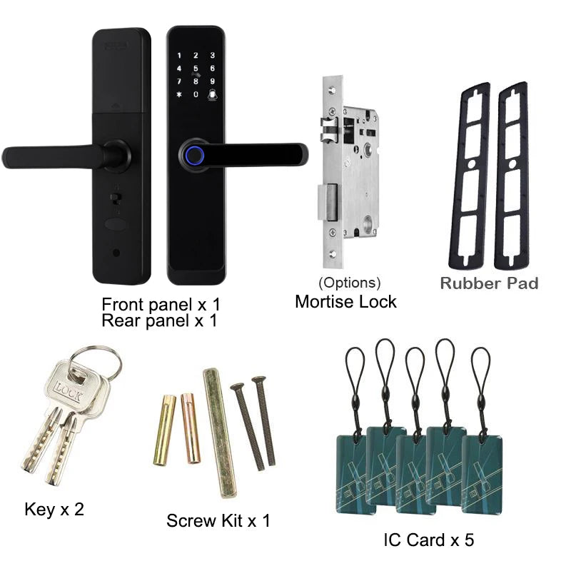 قفل باب ذكي RAYKUBE K8 بتقنية البلوتوث وWiFi مع بصمة إصبع وكلمة مرور وبطاقة IC 13.56MHZ بدون مفتاح