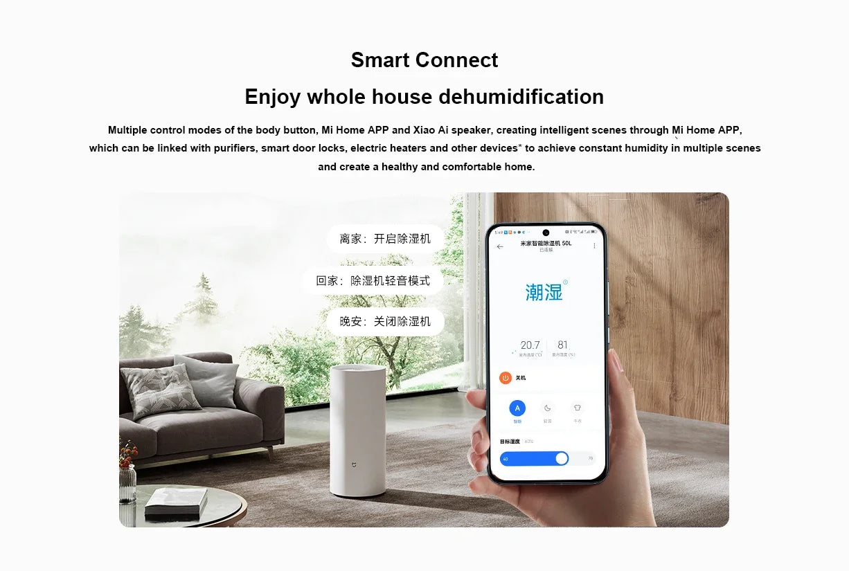 مجفف رطوبة ذكي من شاومي ميجيا 50 لتر - إزالة الرطوبة في 10 دقائق وتنقية الأيونات السلبية مع تغطية دائرية حتى 100 متر مربع