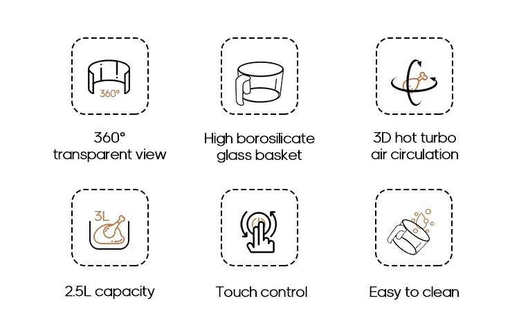 قلاية هوائية كهربائية سعة 2.5 لتر، فرن مقلي بدون زيت مع تحكم باللمس وسلة غير لاصقة ونافذة رؤية، حجم عائلي