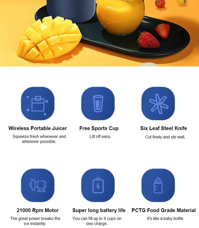 خلاط عصير محمول جديد مع كوبين، قابل للشحن عبر USB، خلاط عصائر صغير، جهاز خلط سموذي بحجم شخصي